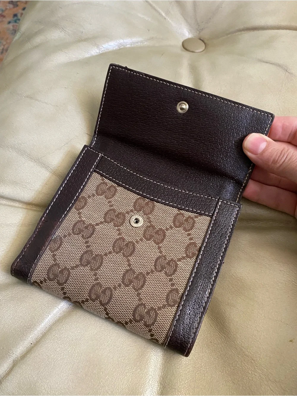 Gucci Charmy Unisex Wallet GG Monogram Canvas/Leather Authentic Rivets